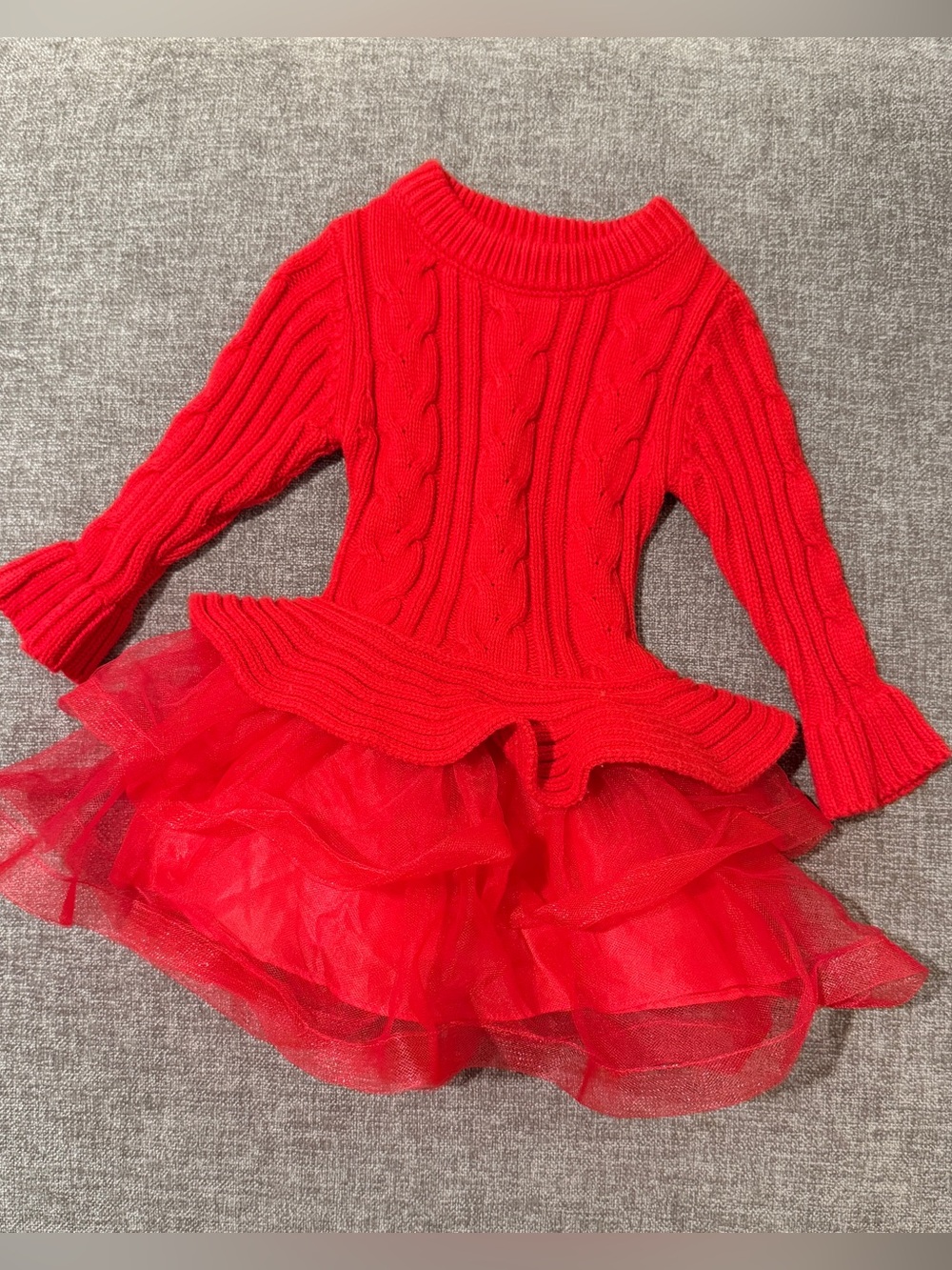 Bonnie Baby Red Cable Knit Sweater Dress with Tulle Skirt 18m